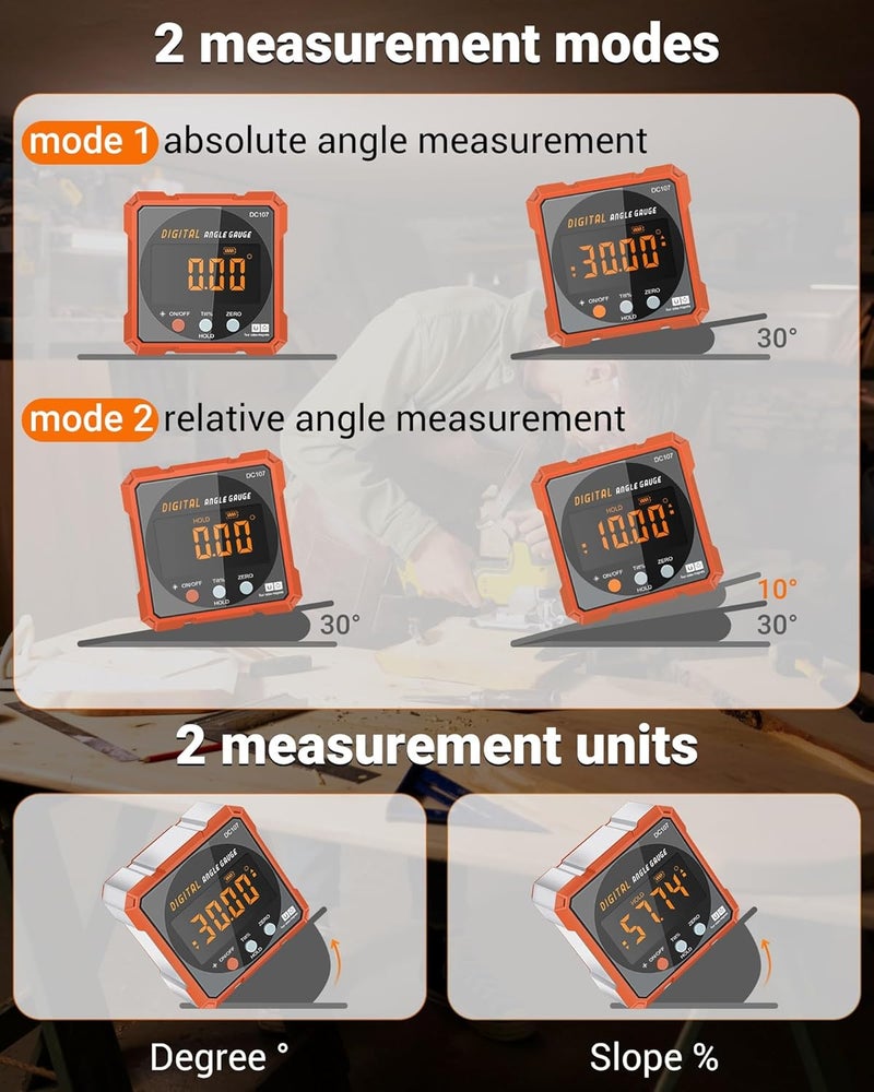 COROLLATA Digital Angle Finder Magnetic Electronic Angle Cube Dual Laser Gauge Digital Level with Slope Percentage Table Saw Miter Protractor Woodworking Measuring Tool Level Box for Hanging - Image 2